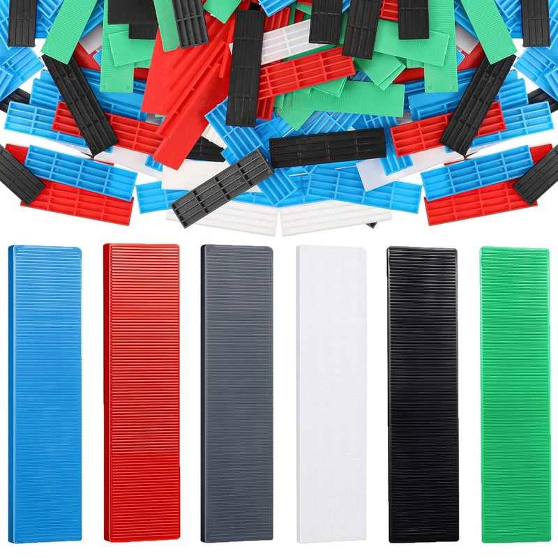 LEIFIDE 300 Pieces Plastic Flat Shims Structural Tile Plastic Shims for Leveling, 3/64, 5/64, 1/8, 5/32, 13/64, 15/64 Inch, Green, Black, White, Grey, Blue, Red - Image 1
